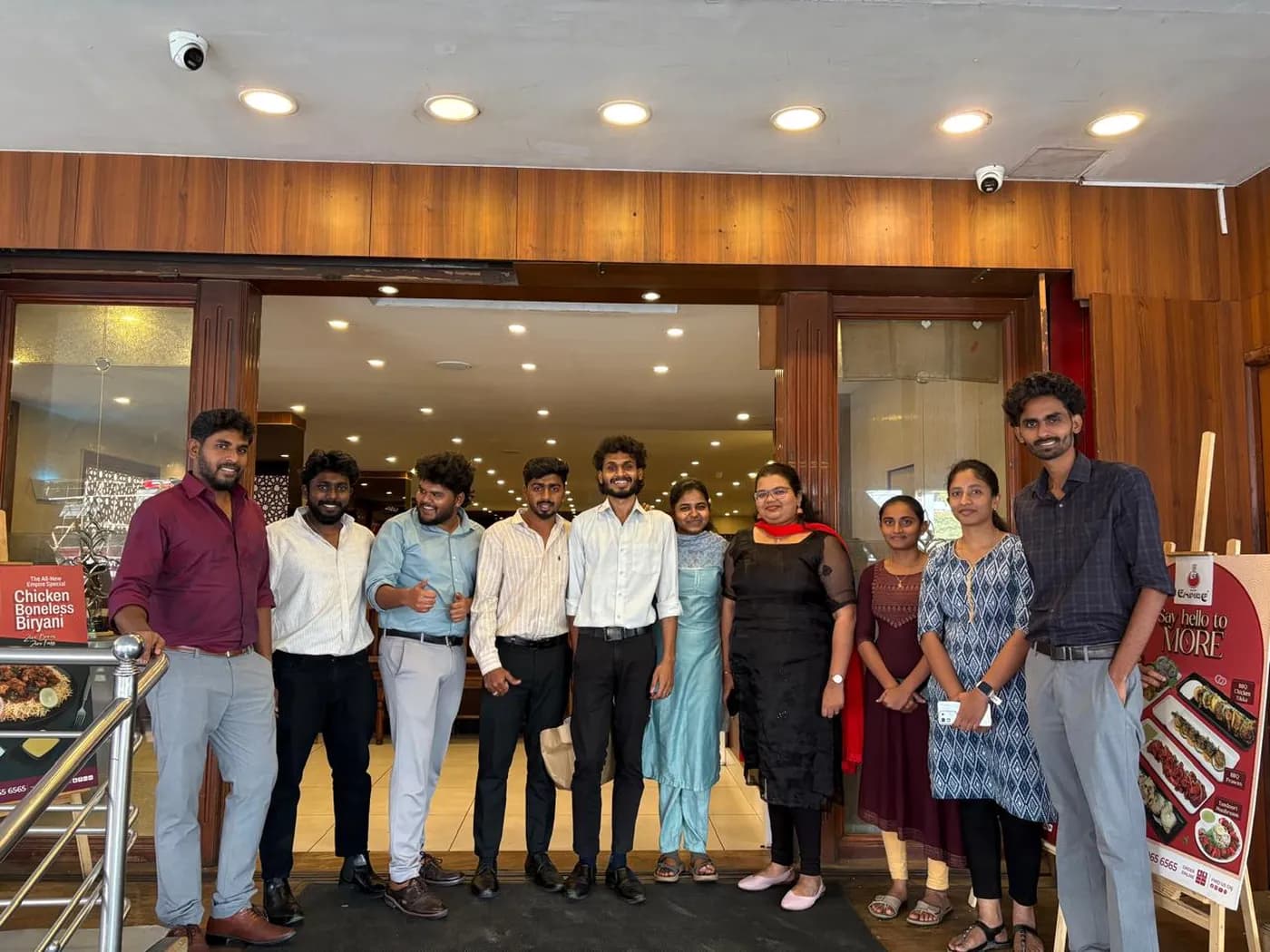 Team members at a dinner outing